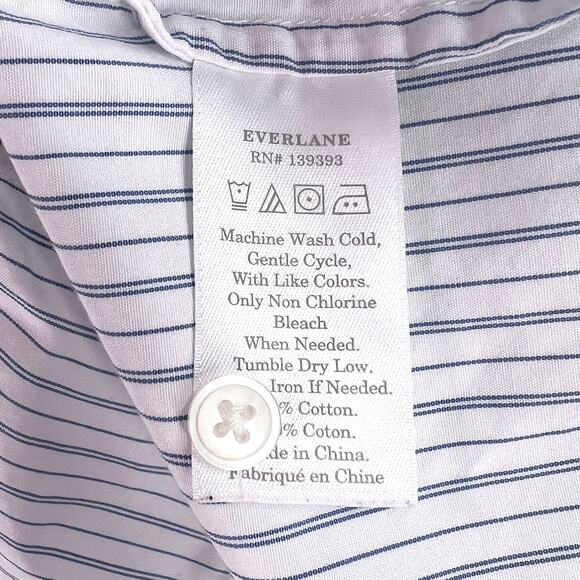EVERLANE Striped Cotton Button Up Womens 2 White Blue Long Sleeve Relaxed Preppy - Picture 10 of 12